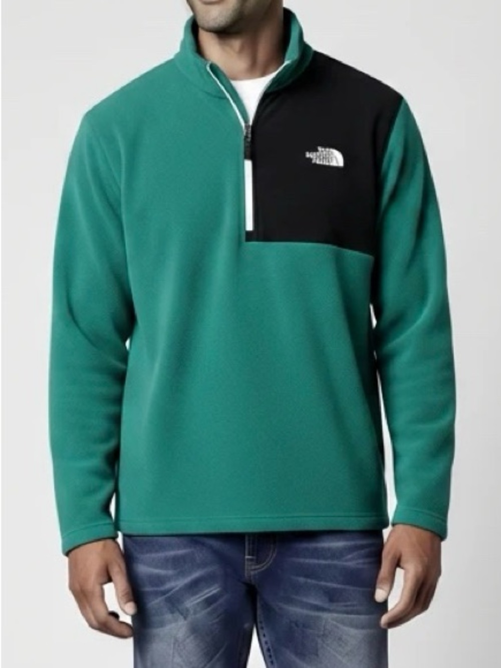 The North Face Turquoise & Black Fleece 1/4 Zip Pullover Jacket
